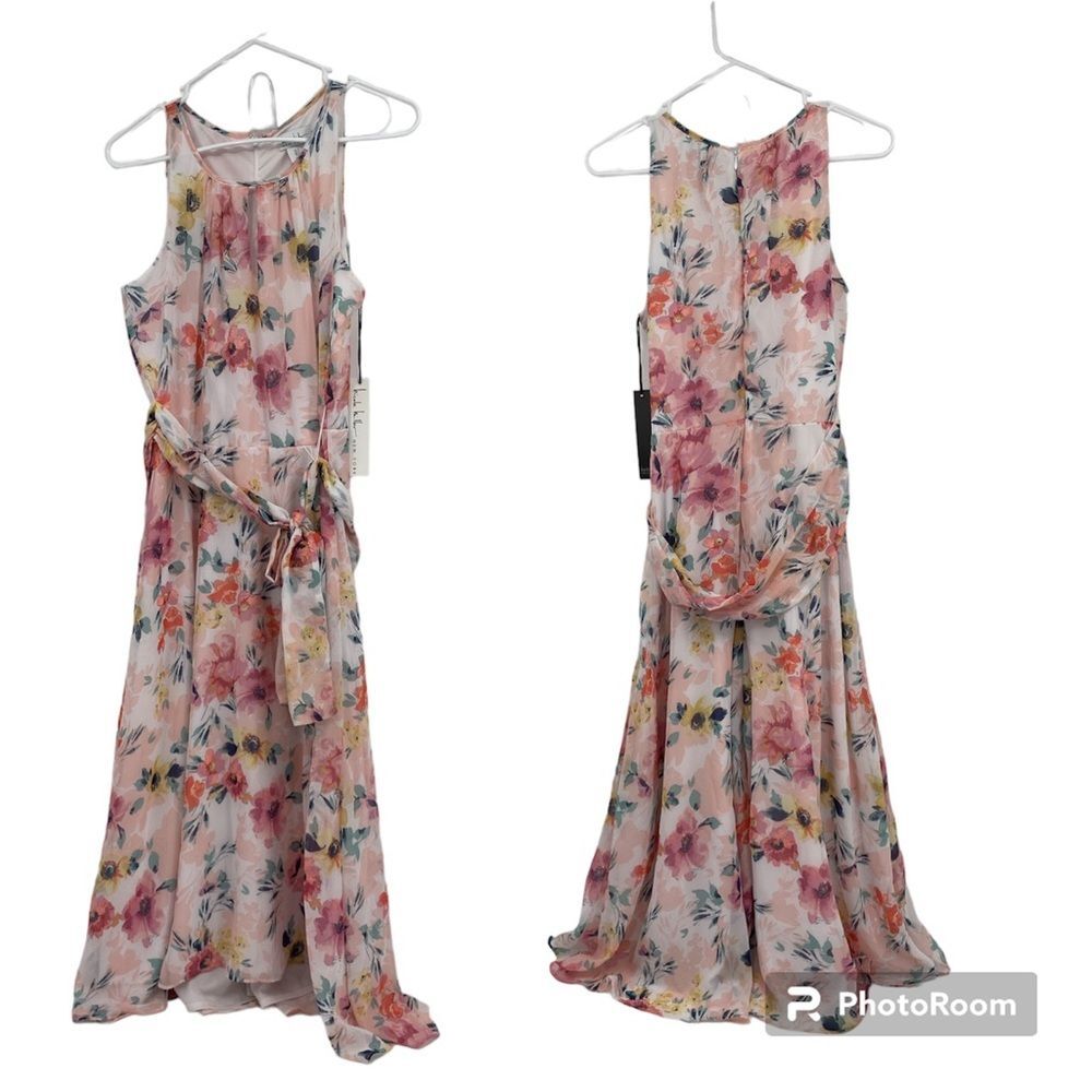 Nicole Miller New York Floral Round Neck Sleeveless Belted Maxi Dress Size 4 NEW